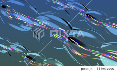 Abstract drawing.An empty transparent cavity with particles flowing through it.  Looks like the tentacles of a poisonous jellyfish "Chironex" 111605590