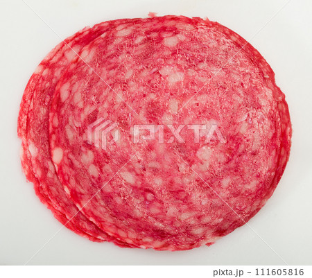 Smoked salami sausage slices Smoked salami sausage slices 111605816