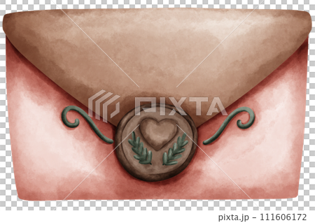 A cute love letter envelope with wax seal in watercolor style 111606172