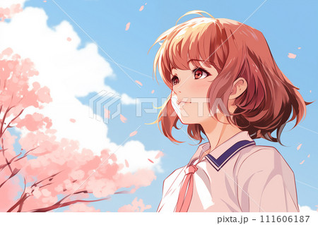 桜を見上げる女子高生 桜を見上げる女子高生 111606187