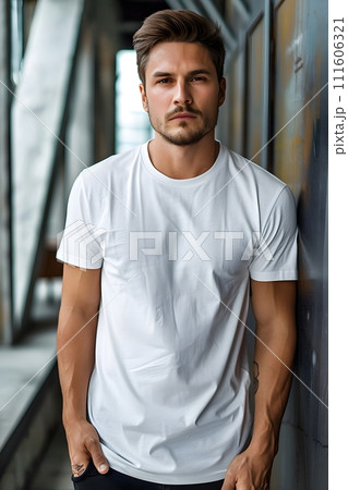 Men's White Short Sleeve Round Neck T-Shirt Mockup It is a useful tool for clothing designers to help visualize T-shirts before actual production Save time and money and makes it easier to decide. Men's White Short Sleeve Round Neck T-Shirt Mockup It is a useful tool for clothing designers to help visualize T-shirts before actual production Save time and money and makes it easier to decide. 111606321