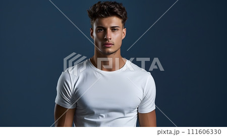 Men's White Short Sleeve Round Neck T-Shirt Mockup It is a useful tool for clothing designers to help visualize T-shirts before actual production Save time and money and makes it easier to decide. 111606330