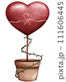 A cute heart shape tree with ivy leaf in watercolor style 111606445