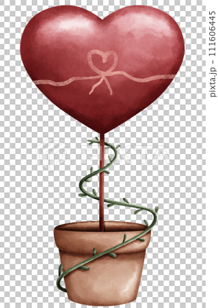 A cute heart shape tree with ivy leaf in watercolor style 111606445