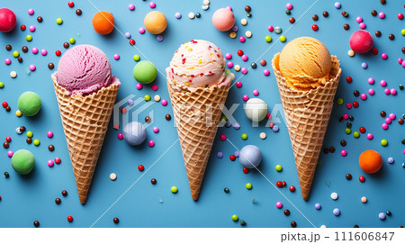 AI-generated content. Ice cream bright background.  111606847