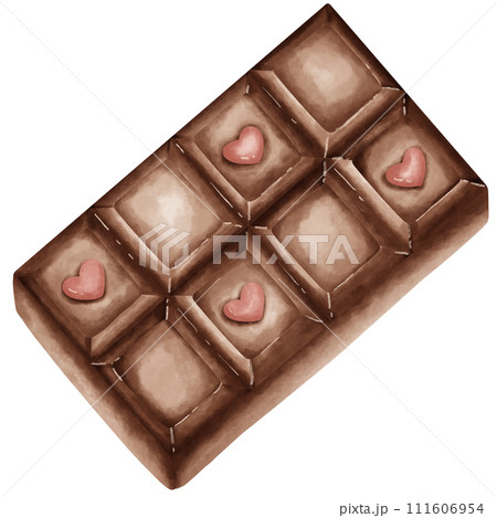 A piece of cute unwrap chocolate bar with heart shape in watercolor style A piece of cute unwrap chocolate bar with heart shape in watercolor style 111606954
