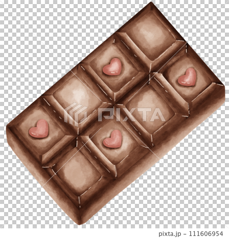A piece of cute unwrap chocolate bar with heart shape in watercolor style A piece of cute unwrap chocolate bar with heart shape in watercolor style 111606954