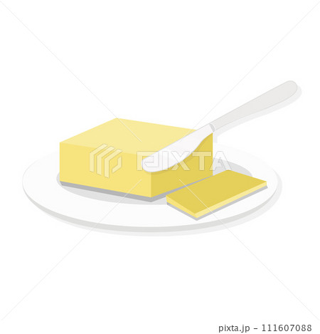 Butter on a white plate cartoon illustration Butter on a white plate cartoon illustration 111607088