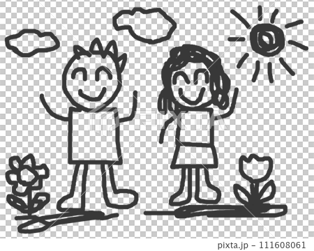 一個孩子熟練地畫他的父親和母親的可愛插圖 一個孩子熟練地畫他的父親和母親的可愛插圖 111608061