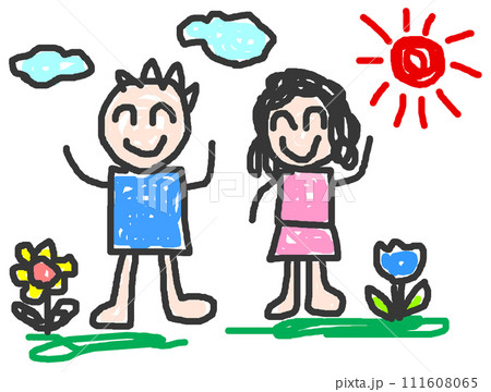 子供が父親と母親の絵を上手に描いた可愛いイラスト 111608065