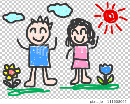 子供が父親と母親の絵を上手に描いた可愛いイラスト 111608065