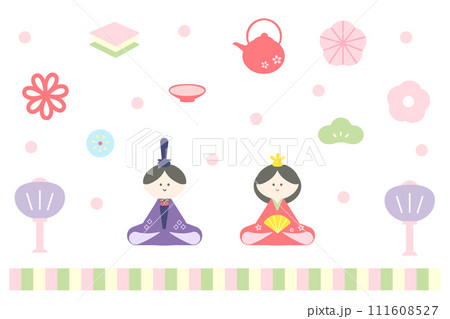 かわいいひな祭りのイラストセット かわいいひな祭りのイラストセット 111608527