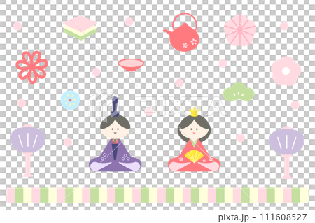 かわいいひな祭りのイラストセット かわいいひな祭りのイラストセット 111608527