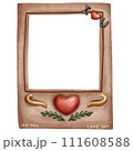 Cute heart shape photo camera frame for couple in valentines in watercolor style 111608588