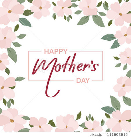 Mothers day banner with cherry blossom flowers, greeting card template, illustration with hand drawn lettering. Vector Mothers day banner with cherry blossom flowers, greeting card template, illustration with hand drawn lettering. Vector 111608616