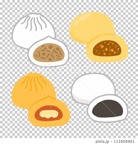 いろいろな中華まんのイラスト いろいろな中華まんのイラスト 111608981