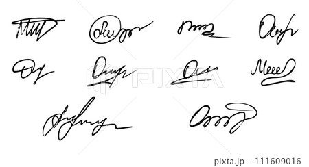 Fictitious handwritten signature isolated on white background Fictitious handwritten signature isolated on white background 111609016