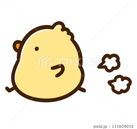左側に向かって走るかわいいひよこのキャラクターのデフォルメイラスト 111609058