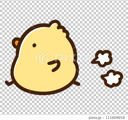 左側に向かって走るかわいいひよこのキャラクターのデフォルメイラスト 111609058
