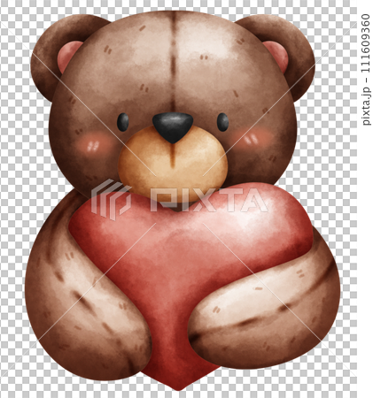 Cute and cuddly portrait teddy bear doll hug heart in watercolor style Cute and cuddly portrait teddy bear doll hug heart in watercolor style 111609360