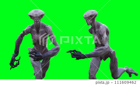 Scary Alien green screen isolate. 3d rendering. Scary Alien green screen isolate. 3d rendering. 111609462