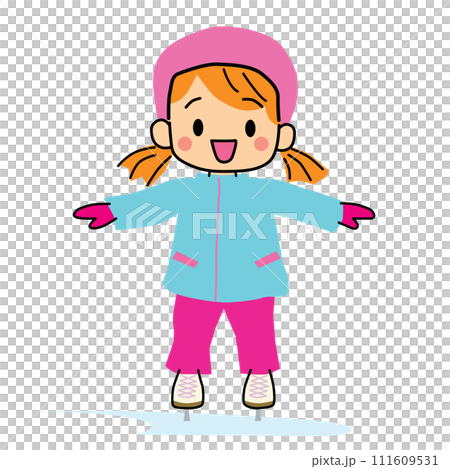 Girl ice skating wearing a helmet 111609531