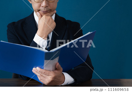 ファイルをチェックするビジネスマンの手元 ファイルをチェックするビジネスマンの手元 111609658