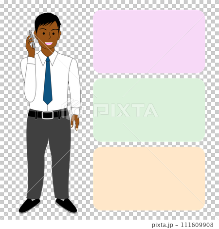 Black man talking on cell phone, white background 111609908