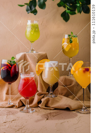 Variety of tropical cocktails Variety of tropical cocktails 111610139