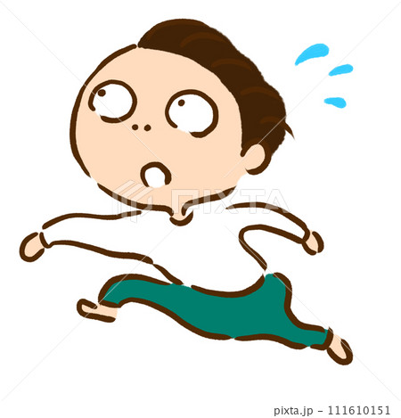 上を見ながら走る人 緑のパンツ  汗 111610151