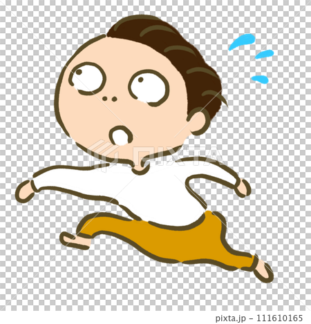 A person running while looking up, yellow pants, sweat A person running while looking up, yellow pants, sweat 111610165