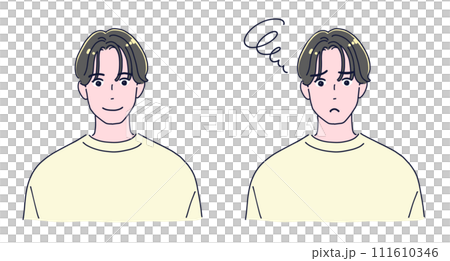 Stylish anime-style boy set of troubled face and smile 111610346