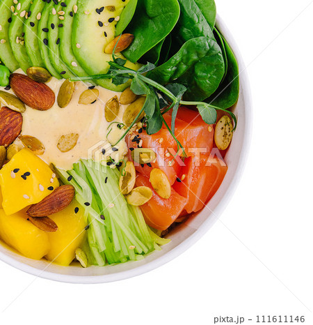 Hawaiian Poke Bowl with Salmon, Avocado and Cucumber 111611146