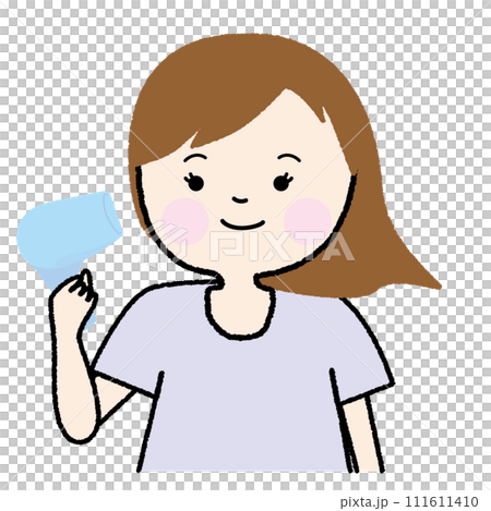 A woman using a hair dryer A woman using a hair dryer 111611410