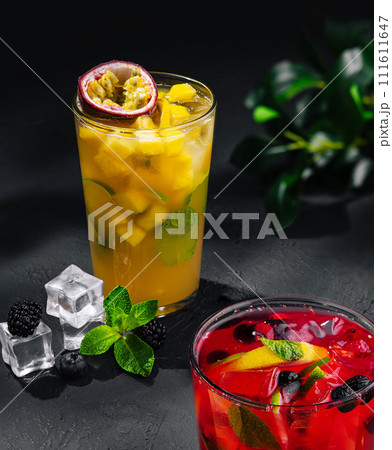 tropical cocktails with ice cubes tropical cocktails with ice cubes 111611647