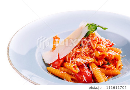 Italian style pasta with tomato sauce and parmesan Italian style pasta with tomato sauce and parmesan 111611705