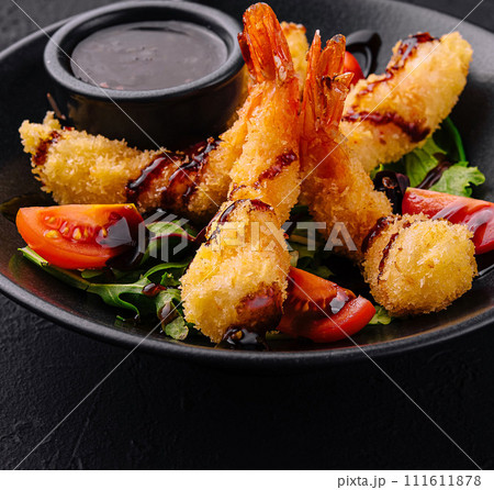 deep fried shrimp with sauce deep fried shrimp with sauce 111611878