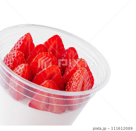 yogurt pudding with fresh strawberries isolated 111612089