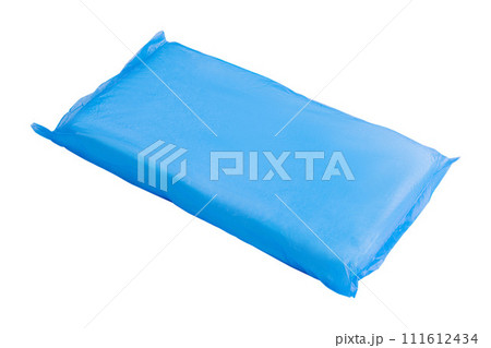 blue plastic garbage bags isolated on white background 111612434