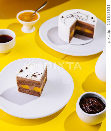 top view of a cream cake on white plate top view of a cream cake on white plate 111612651