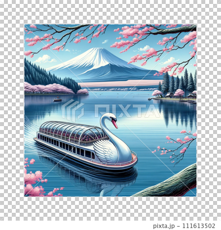 View of Mt. Fuji from Lake Yamanaka in spring on the Swan Lake train Generate AI View of Mt. Fuji from Lake Yamanaka in spring on the Swan Lake train Generate AI 111613502