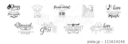 Music Festival Logo and Free Live Concert Label Vector Set 111614248