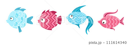 Cute Sea Fish as Aquarium Swimming Creature Vector Set Cute Sea Fish as Aquarium Swimming Creature Vector Set 111614340