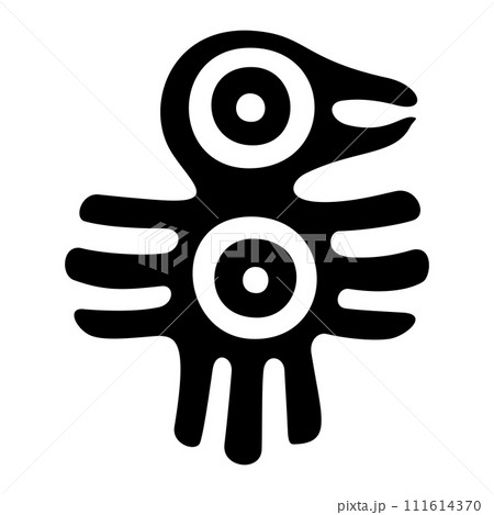 Fantastic bird symbol of ancient Mexico. Decorative Aztec flat stamp motif, showing a bird, as it was found in pre-Columbian Tenochtitlan, the historic center of Mexico City. Isolated illustration. Fantastic bird symbol of ancient Mexico. Decorative Aztec flat stamp motif, showing a bird, as it was found in pre-Columbian Tenochtitlan, the historic center of Mexico City. Isolated illustration. 111614370