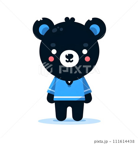 A simple black creature with a humanoid face and blue clothes. 111614438