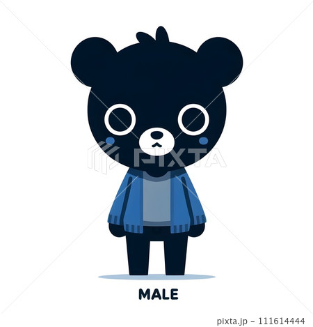 A simple black creature with a humanoid face and blue clothes. 111614444