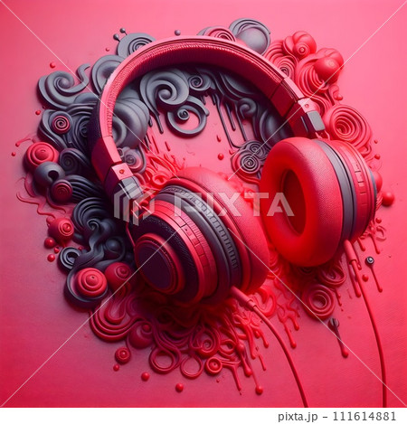 Red headphones dark fantasy, graffiti llustration. 111614881