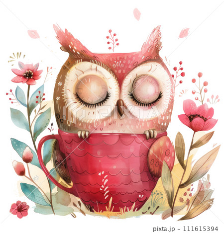 Whimsical Owl in Teacup 111615394