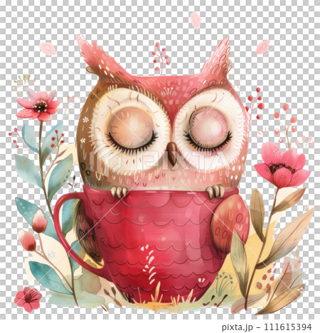 Whimsical Owl in Teacup 111615394