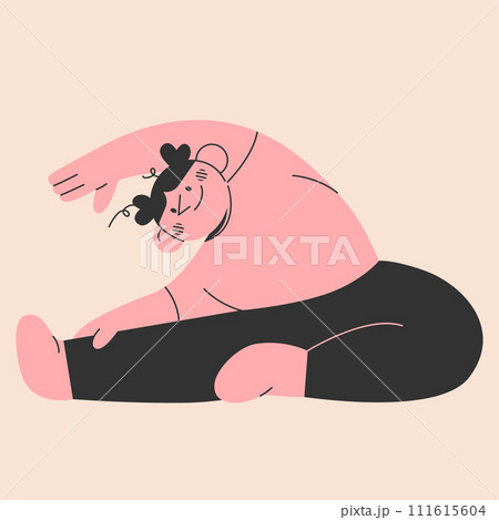 Woman in a yoga stretching pose.Meditation practice. Concept of zen and harmony. Fitness, sport, training and yoga lifestyle concept. Hand drawn cartoon style character.Vector illustration EPS 10 Woman in a yoga stretching pose.Meditation practice. Concept of zen and harmony. Fitness, sport, training and yoga lifestyle concept. Hand drawn cartoon style character.Vector illustration EPS 10 111615604